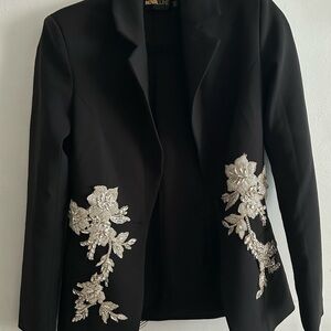 Black and Silver Blazer with Floral Embroidery